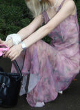 Ifomt Rose Smudged Chiffon Floral Dress