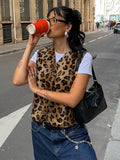 IFOMT Leopard Print Pin Vest For Women V-Neck Sleeveless Fashion Hot Girl Cardigan Top Female Autumn New Slim Fit Short VestChristmas Gifts