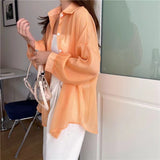 IFOMT Shirt for Women Blouse Long Sleeve Top Chiffon Summer Simple Sun-proof Fashion All-match Basic Korean Sexy Solid Casual Shirt