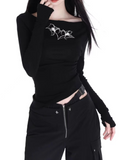 IFOMT Women Y2K Gothic Spider Graphic Grunge T Shirts Off Shoulder 2024 Autumn Winter Streetwear Tops Casual Tee Shirts Female Clothes