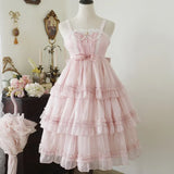 Ifomt Love Organza ~ Sweet Lolita JSK Dress Tiered Cute Mini Party Dress Gothic Y2k Pink Princess Dresses