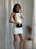 Ifomt Women Sexy Back Bow Mini Vestidos Fashion Contrasting Color Round Neck Halter Dress New 2025 Summer Woman Clothing Party Dresses