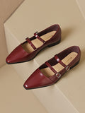 IFOMT Belt Buckle Pointed-Toe Split-Joint Flat Shoes Mary Janes