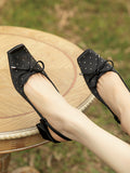 IFOMT Belt Buckle Rhinestone Split-Joint Square-Toe Pumps Sling Shoes