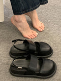IFOMT Belt Buckle Hollow Round-Toe Split-Joint Sandals Wedges & Flatform
