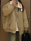 IFOMT Vintage Fuzzy Collar Zip Up Jacket