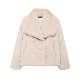 IFOMT Fashion Faux Fur Short Jacket Coat For Women Loose Lapel High Street Outwear Winter 2025 Warm Solid Female Cardigan Coat