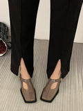 IFOMT Buckle Hollow Split-Joint Square-Toe Flat Shoes Loafers