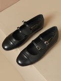 IFOMT Belt Buckle Round-Toe Split-Joint Flat Shoes Mary Janes