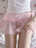 IFOMT Spring Outfits Sweet Y2K Kawaii Pink Bow Pleated Mini Lining Shorts Skirt Women Korean Cute 2000s Clothing