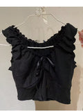 Ifomt Casual Women Ruffles V Neck Tank Tops 2025 Summer Cute Sleeveless Soft Cotton Slim Crop Top Female Vintage Sweet Bow Tops Chic