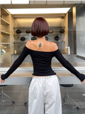 IFOMT Slim Slash Neck T-shirt Long Sleeve Women Skinny Off Shoulder Tops Autumn Winter Streetwear Sexy Crop Top Female
