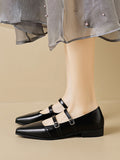 IFOMT Belt Buckle Pointed-Toe Split-Joint Flat Shoes Mary Janes