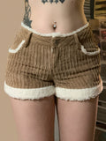 IFOMT Spring Outfits Autumn Trendy New Women’s Corduroy Short Fashion Simple All-Match Faux Fur Trim Spliced Design Short Pants