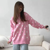 IFOMT Heart Printed Knitted Sweater For Women Mid Length Knitted O-Neck Pullover Sweater Loose Long Sleeve Autumn Winter New