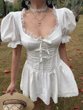 Ifomt Jasmine Puff Sleeves Lace Bow Dress