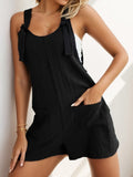 IFOMT Spring Outfits Boho Summer Loose Casual Straps Rompers Womens Black Solid Sleeveless Pocket Vacation Playsuits