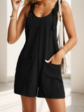 IFOMT Spring Outfits Boho Summer Loose Casual Straps Rompers Womens Black Solid Sleeveless Pocket Vacation Playsuits