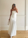 Ifomt Elegant Pleat Off Shoulder Women's Dresses Summer Patchwork Sleeveless Backless Maxi Vestidos Evening Party Dresses Woman 2025