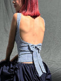 Ifomt Korean Fashion Backless Plaid Print Bow Tie Sleeveless Crop Top 2025 Casual Streetwear Summer Slim Fit Corset Style Casual Outfit