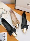 IFOMT Bowknot Contrast Color Shallow Cut Split-Joint Square-Toe Flats