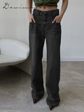 Ifomt Patchwork Jeans Women Loose Pocket Versatile Zipper High Waist Straight Denim Pants Female 2025 Spring Autumn Lady Streetwears