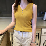IFOMT Summer Camisole Women Tank Top Sexy Slim Korean Style Casual V-Neck Vest Knitted Fashion Sleeveless Tops Female Tee