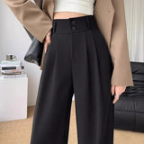 Ifomt Elegant Wide Leg Pants Women Korean Style High Waist Black Baggy Pants Office Ladies Fashion Loose Suit Trousers Streetwear Casual Outfit