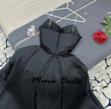 Ifomt Mina customized Satin Luxurious Saudi Evening Dress Es Sequins Robe Soiree 2025 Black Special Occasion Formal Occasions Dresses