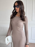 IFOMT TARXUXY Long Sleeve Knitted Dress For Women Autumn Winter Slim Sexy Striped Sweater Long Dresses Female Elegant Party ClothesChristmas Gifts