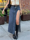 IFOMT Maxi Denim Skirt with Slit