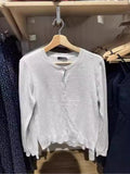 Ifomt Wave Round Neck Autumn Sweater Long Sleeve Pockets Knitting Top Woman Solid Color Gray Fashion Versatile Jacket 2025 Winter New