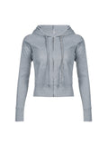 IFOMT Spring Outfits Sweetown Gray Slim Zip Up Jackets Hoodies For Women Pockets Long Sleeve Ribbed Solid Simple Basic Casual Preppy Sweatshirts