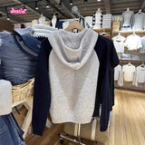 Ifomt New Zipper Cardigan Top For Women Patchwork Casual Slim Knitting Hooded Sweater New Autumn Y2K Harajuku Pocket Short Jackets