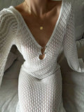 IFOMT Crochet Beach Maxi Dress Women's Sexy Knitted Hollow Bikini Swimsuit Cover-Up Sun Protection Dress See Through Slim LadyChristmas Gifts