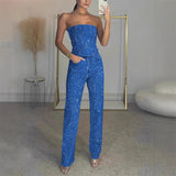 Ifomt Rhinestones Denim Vest Jeans Set Women Slim Sleeveless Strapless Empire Waist Zipper Pocket Pencil Trouser 2025 Summer Lady Suit