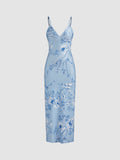 IFOMT Blue Blossom V-Neck Cami Maxi Dress