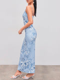 IFOMT Blue Blossom V-Neck Cami Maxi Dress