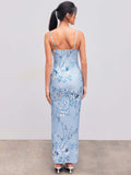 IFOMT Blue Blossom V-Neck Cami Maxi Dress