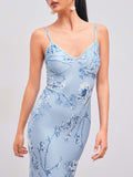 IFOMT Blue Blossom V-Neck Cami Maxi Dress