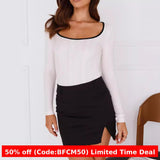 casual fall outfits Women's 2024 Autumn Women's Casual Long-Sleeved T-shirt Contrast Color round Neck Bottoming Shirt