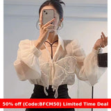 2000s fashion French Chiffon Shirt Women's Spring and Summer Thin Air Conditioning Shirt Niche Western Style Retro Puff Sleeve Top