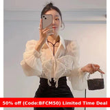 2000s fashion French Chiffon Shirt Women's Spring and Summer Thin Air Conditioning Shirt Niche Western Style Retro Puff Sleeve Top