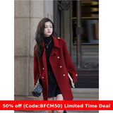 2000s fashion Autumn and Winter Elegant New Year Battle Robe Vintage Woolen Coat Red Long Gold Buckle Woolen Coat for Women