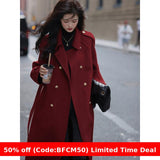 2000s fashion Autumn and Winter Elegant New Year Battle Robe Vintage Woolen Coat Red Long Gold Buckle Woolen Coat for Women