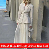 2000s fashion Autumn Waist Design Suit American Small Lapel Slim Pleated Dress Suit Women