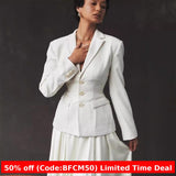 2000s fashion Women's Clothing Factory Spring Commuter Style White Suit Jacket Waist-Tight Suit Collar Thin Top