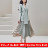 2000s fashion 2024 Casual Double Breasted Suit Jacket Long Sleeve Contrast Color Irregular Pleated Skirt Spring and Autumn Fashion Suit Women