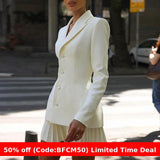 2000s fashion Women's 2024 Elegant Casual Suit White Blazer Pleated Short Skirt Two-Piece Suit