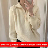 clothes Women's Korean-Style Half-Zip Pullover Autumn and Winter Soft Glutinous Loose Lazy Style Knitted Top